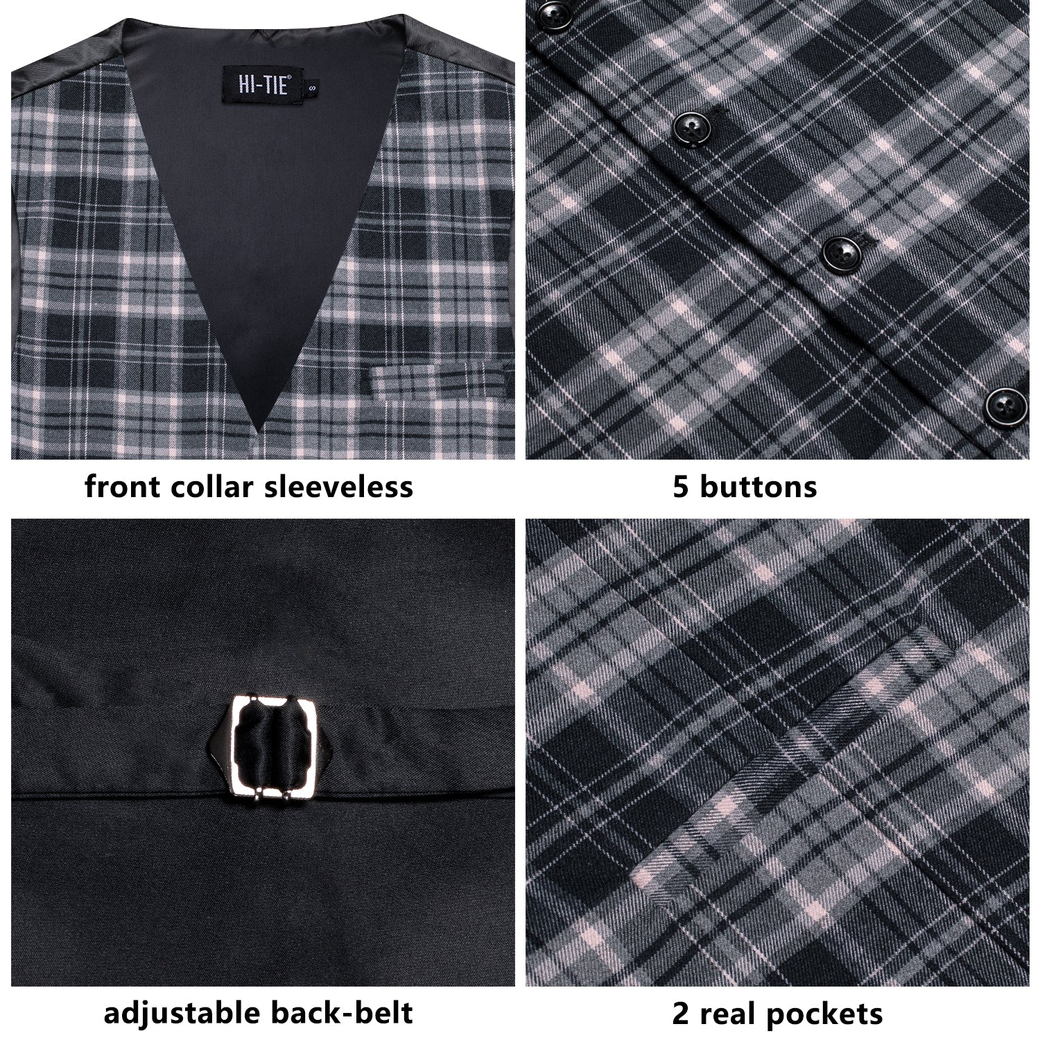 New Grey Pink Plaid Silk England Style Men's Single Vest Waistcoat
