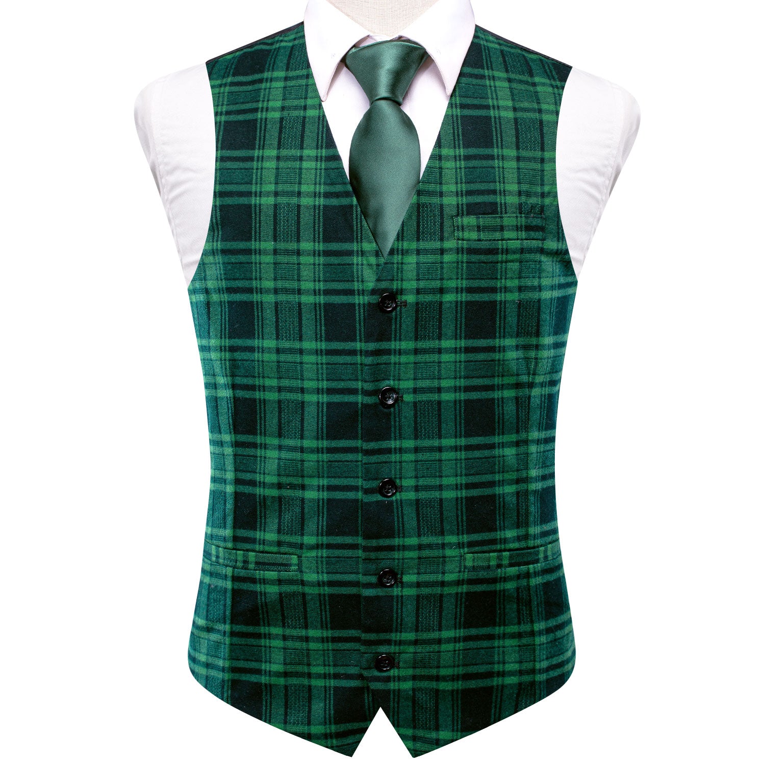New Black Green Plaid Silk England Style Men's Single Vest Waistcoat