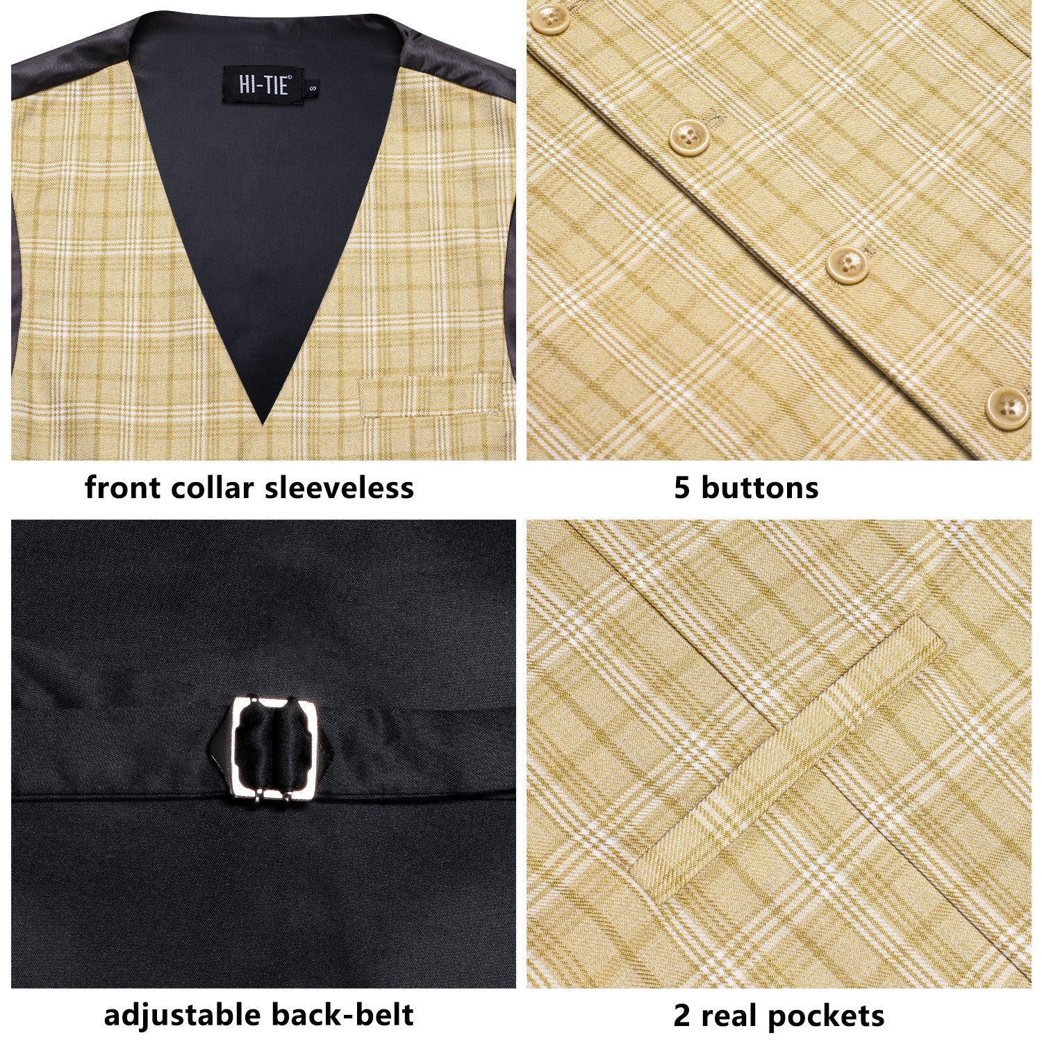 New Light Yellow White Plaid Silk England Style Men's Single Vest Waistcoat