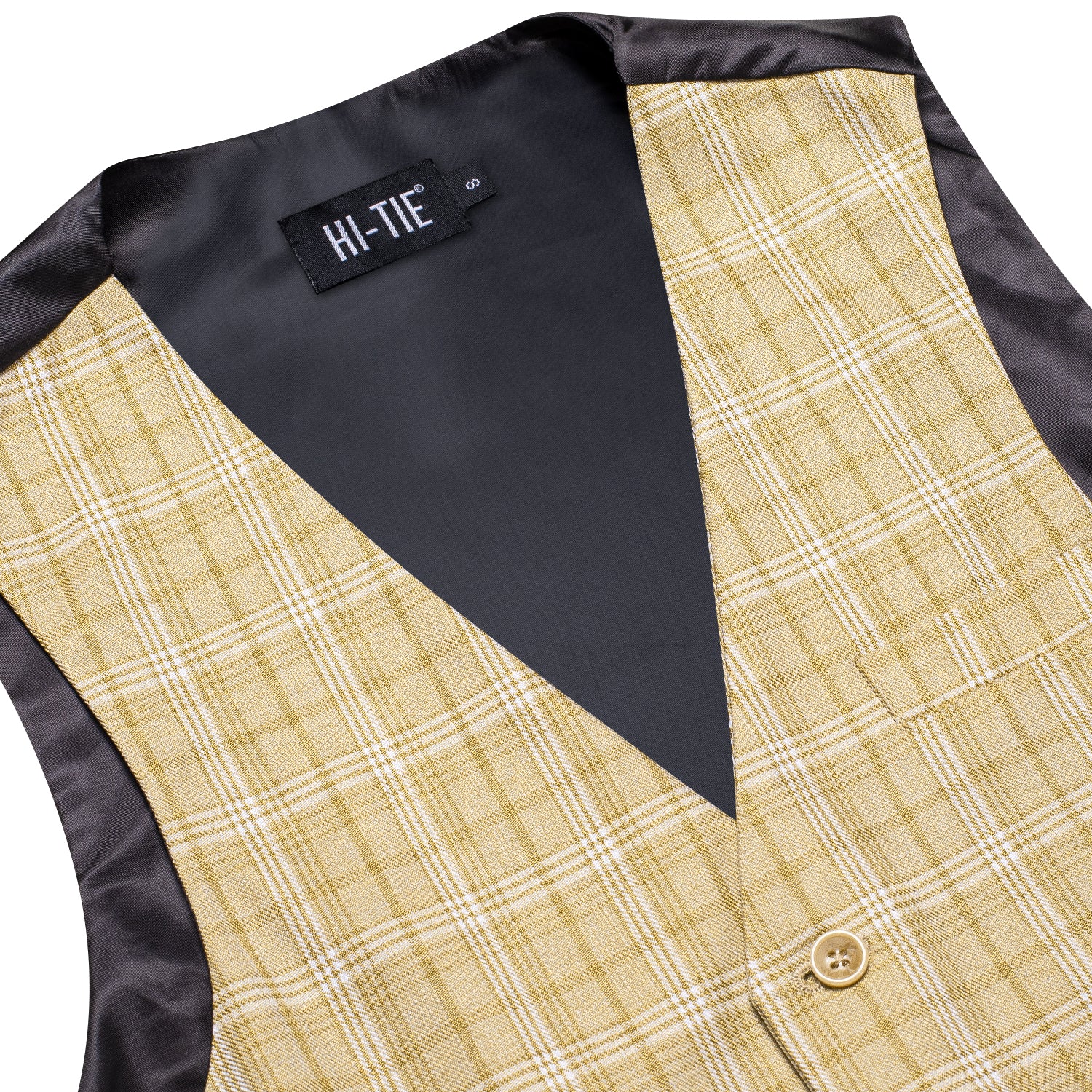 New Light Yellow White Plaid Silk England Style Men's Single Vest Waistcoat