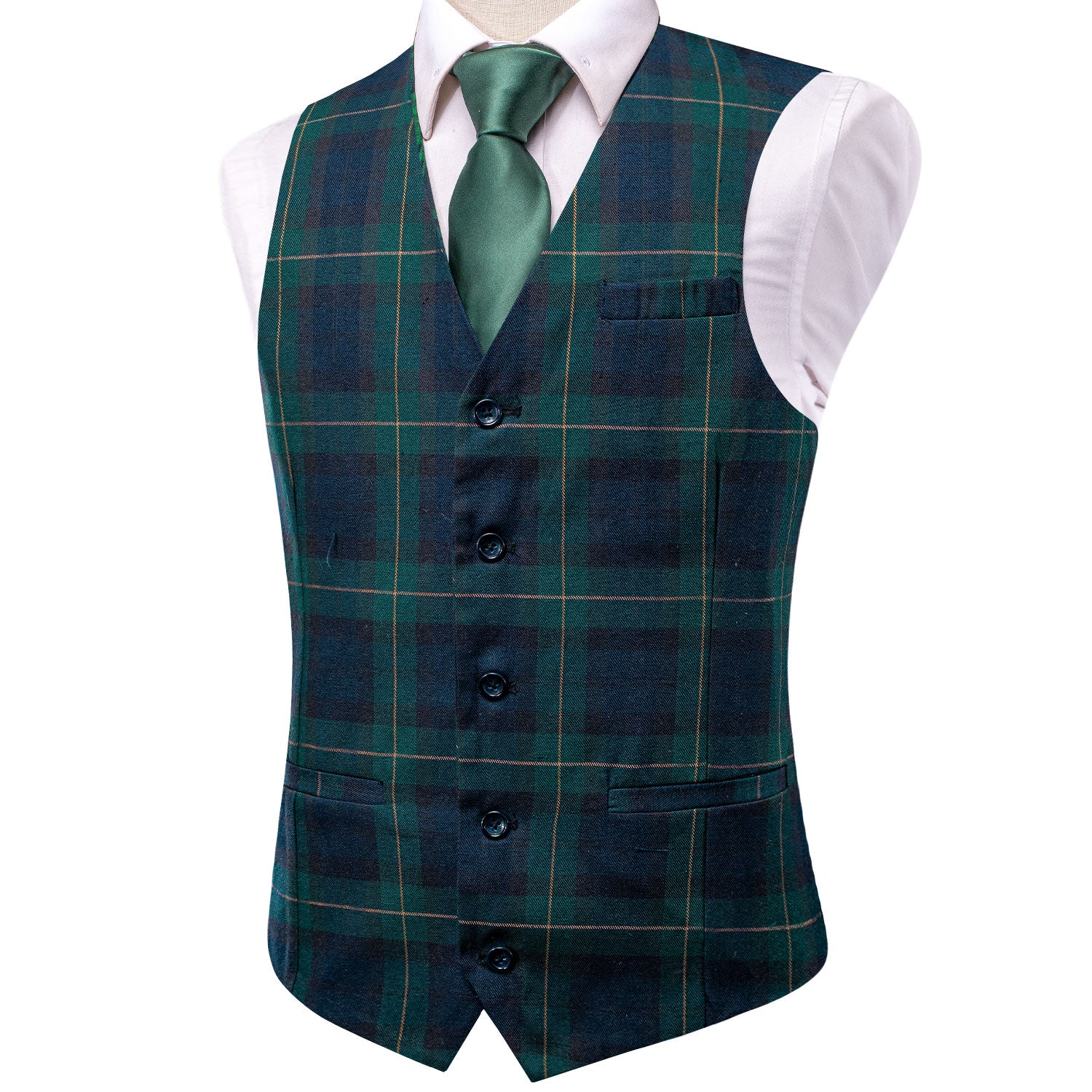 New Green Blue Yellow Plaid Silk England Style Men's Single Vest Waistcoat