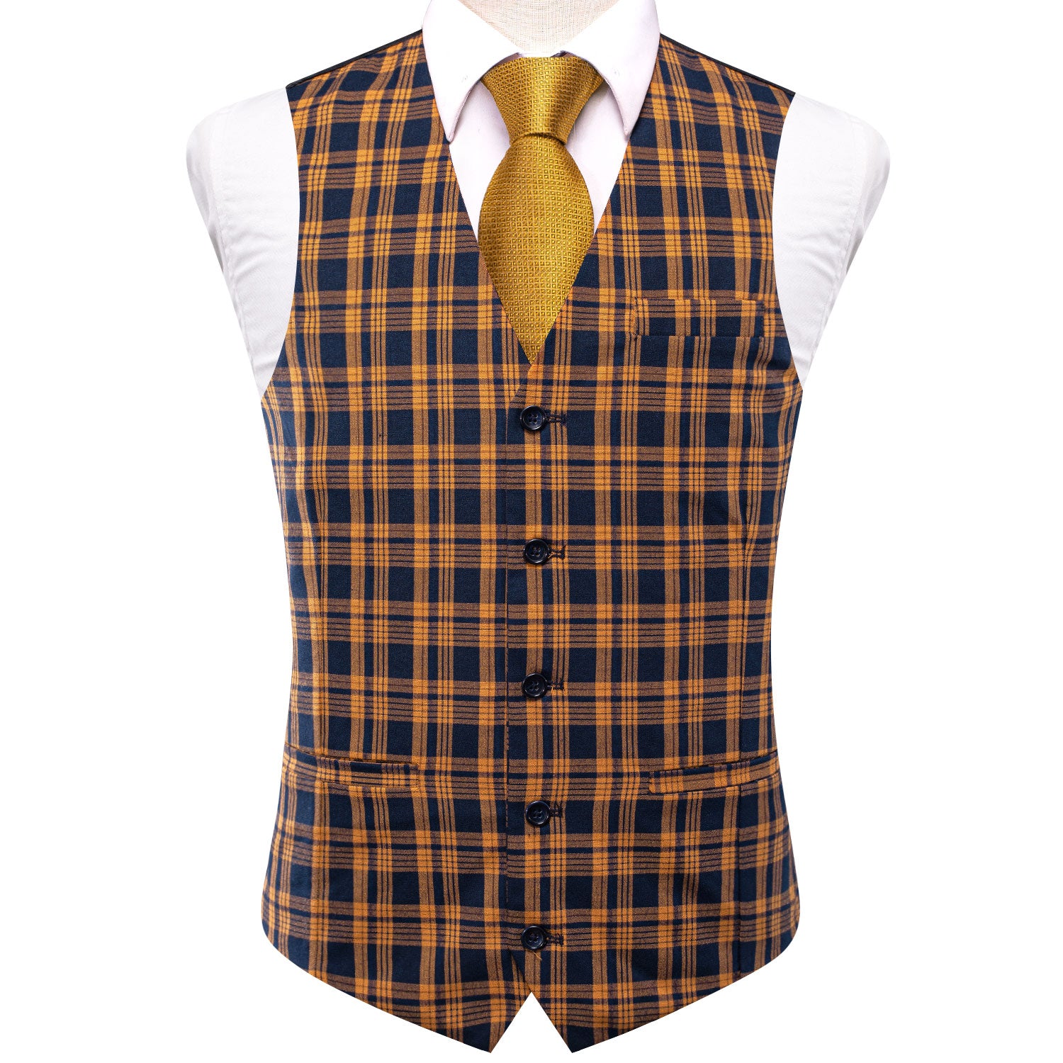 New Black Orange Plaid Silk England Style Men's Single Vest Waistcoat
