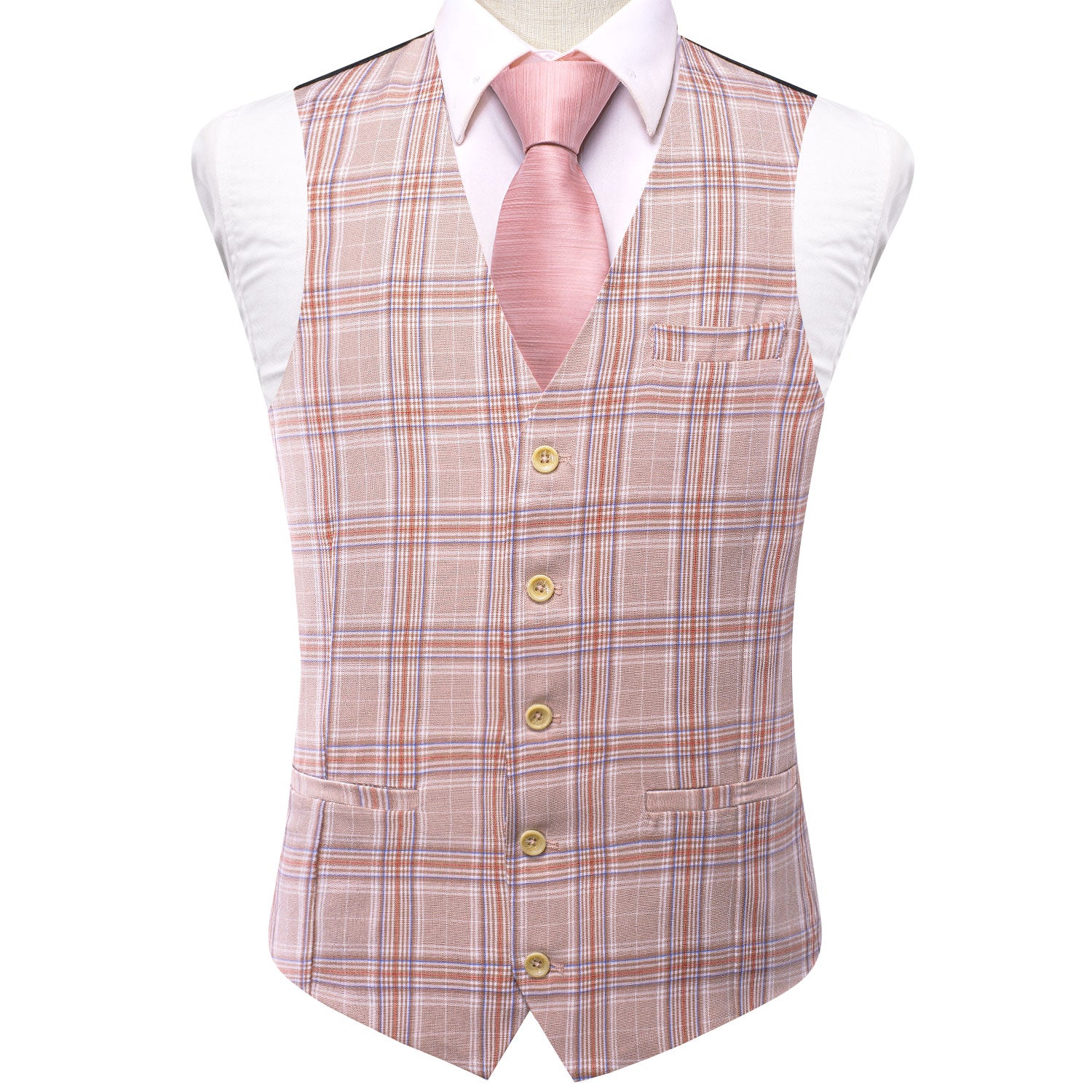New Pink Orange Plaid Silk England Style Men's Single Vest Waistcoat