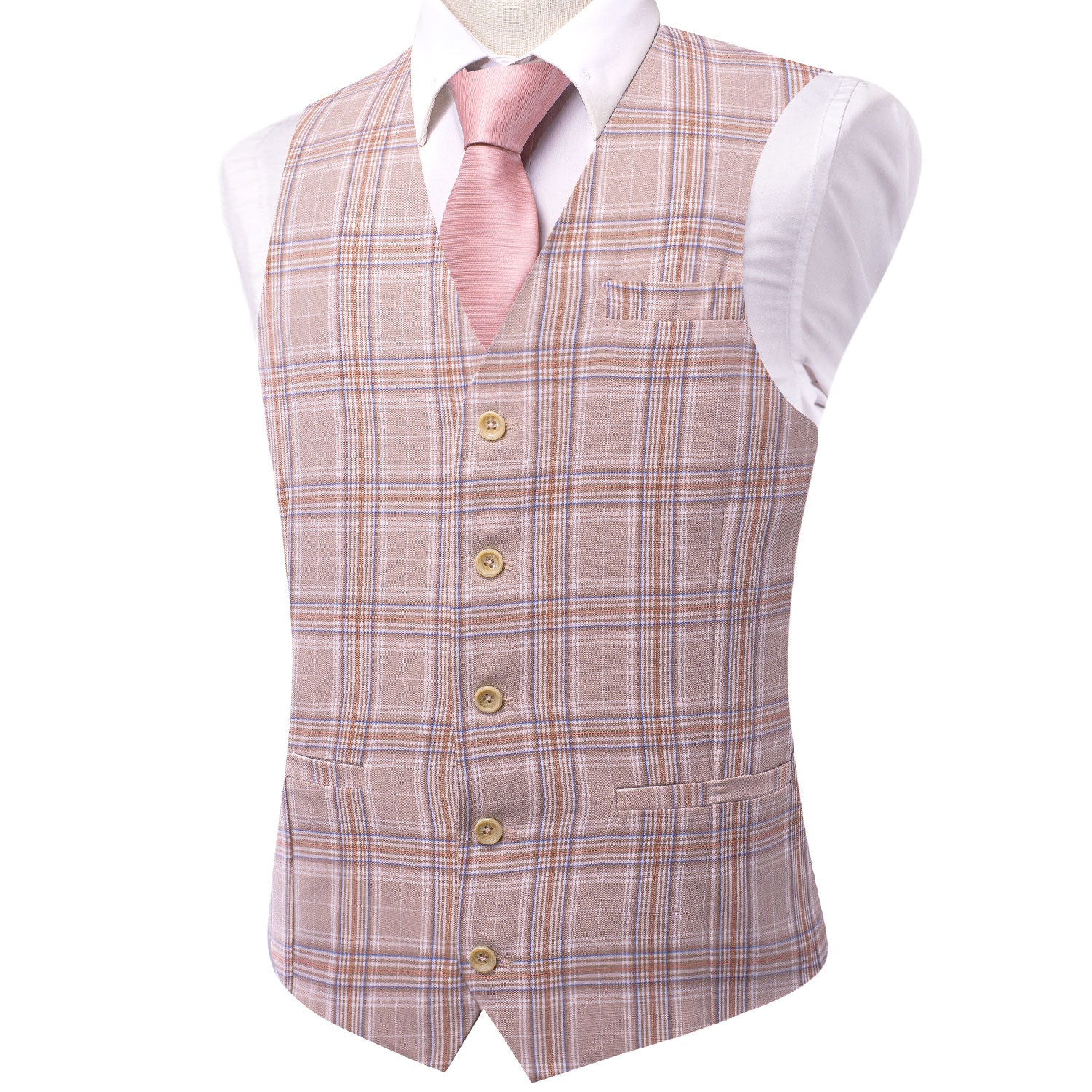 New Pink Orange Plaid Silk England Style Men's Single Vest Waistcoat