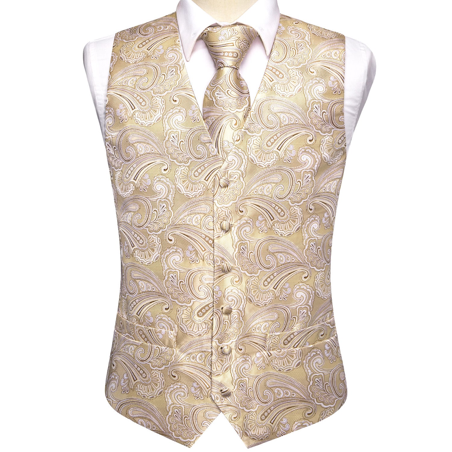 New Wheat Paisley Silk Men's Vest Hanky Cufflinks Tie Set Waistcoat Suit Set