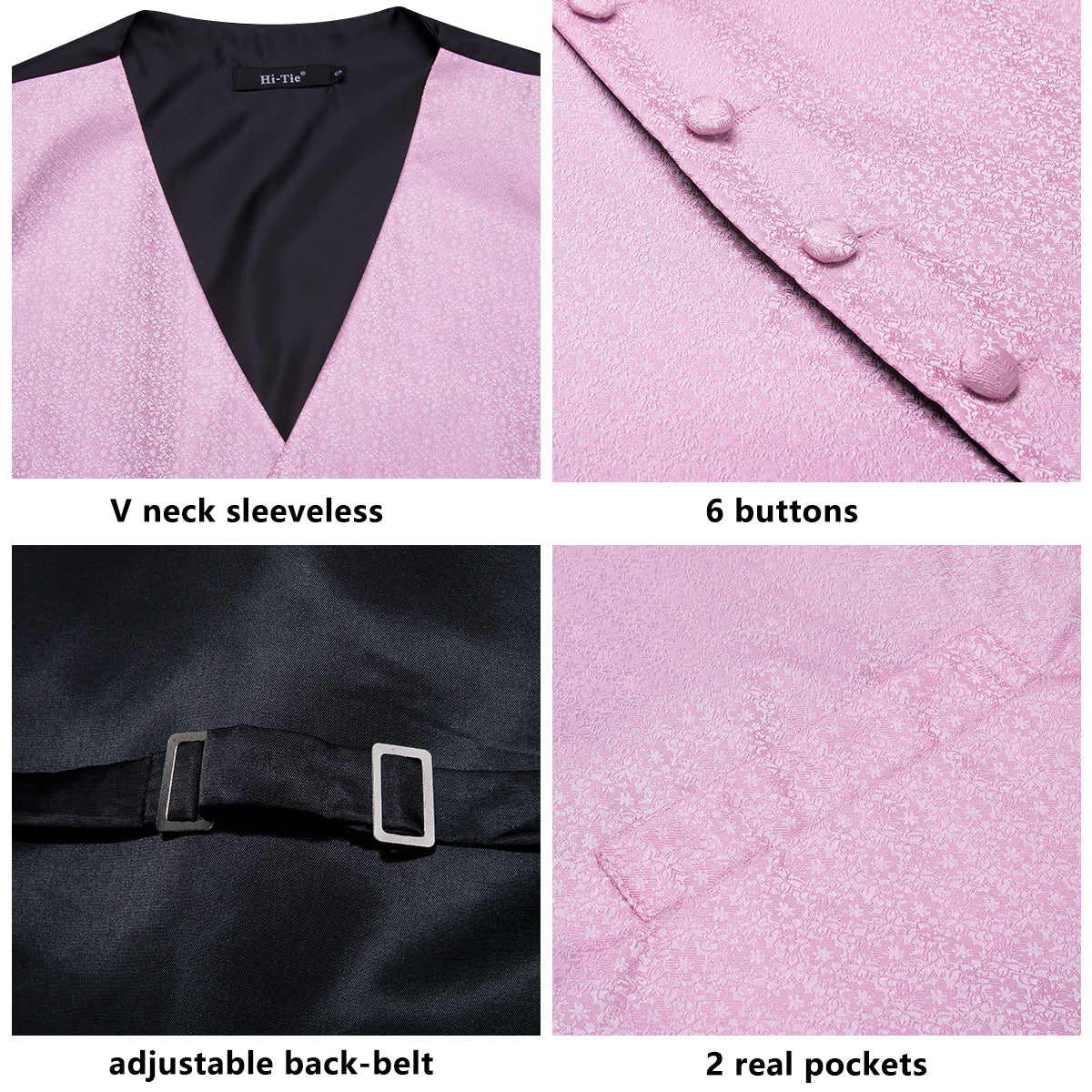 Peach Pink Floral Paisley Jacquard Silk Men's Vest Hanky Cufflinks Tie Set Waistcoat Suit Set