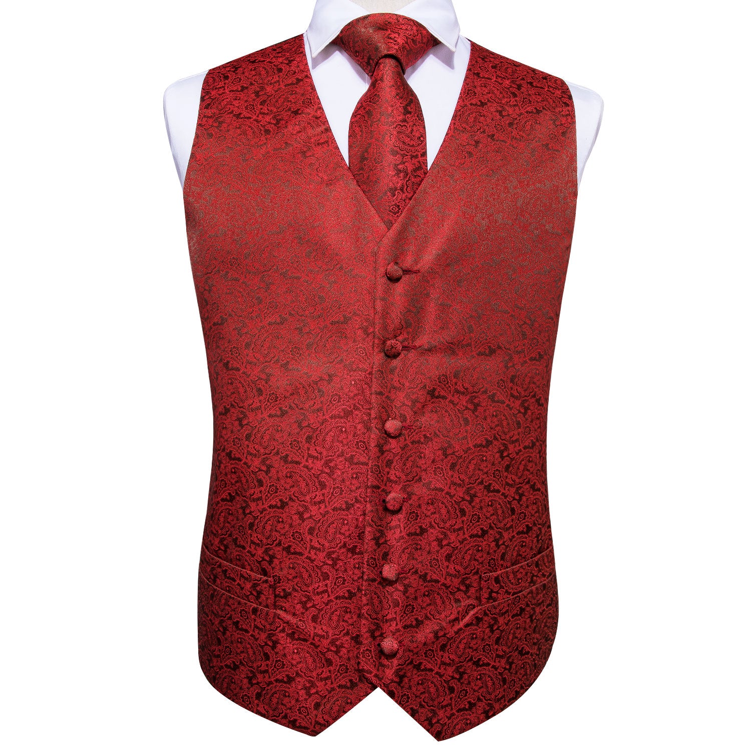 Luxury Red Paisley Vest Tie Set