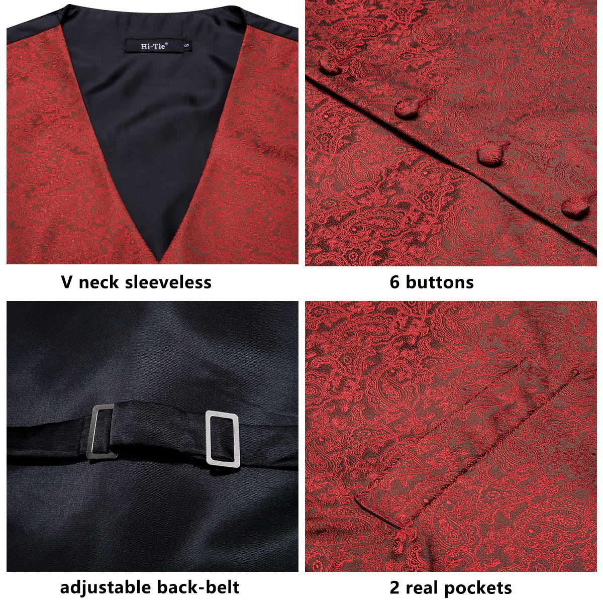 Luxury Red Paisley Vest Tie Set