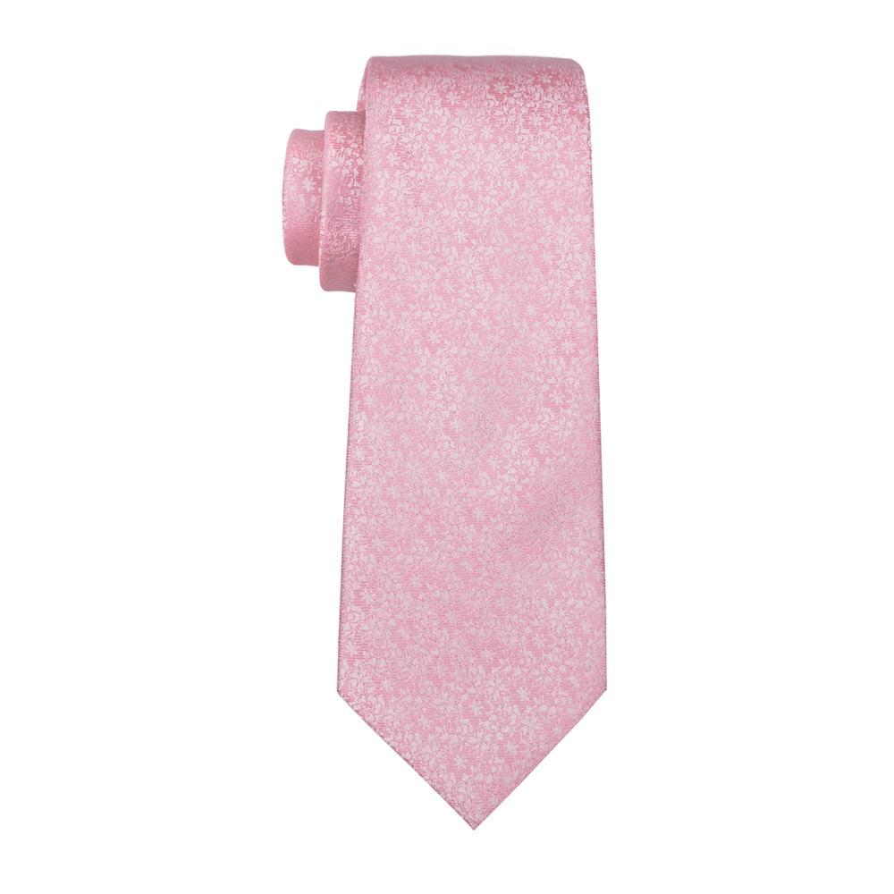 Silver Pink Floral Men's Tie Pocket Square Cufflinks Set with Collar Pin