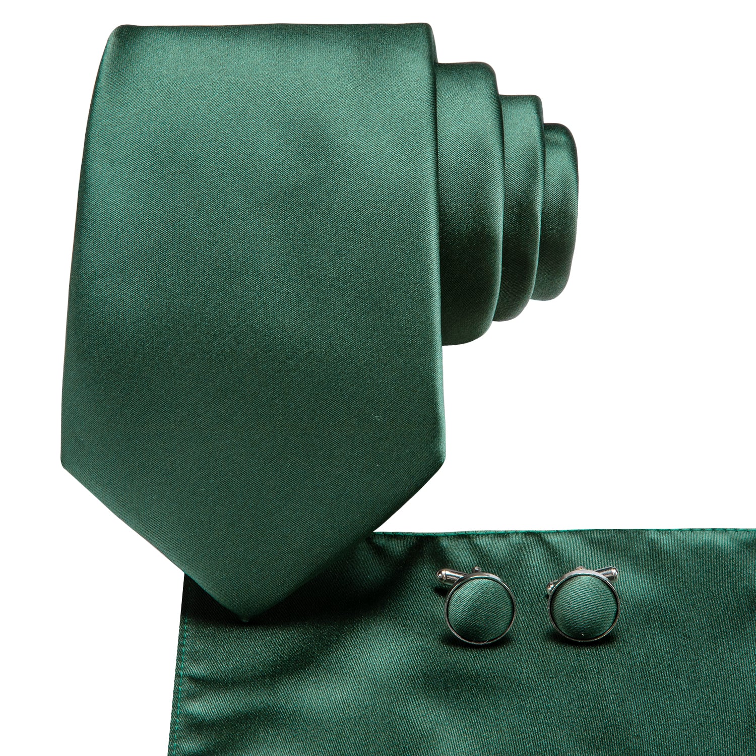 Emerald Green Solid Tie Pocket Square Cufflinks Set