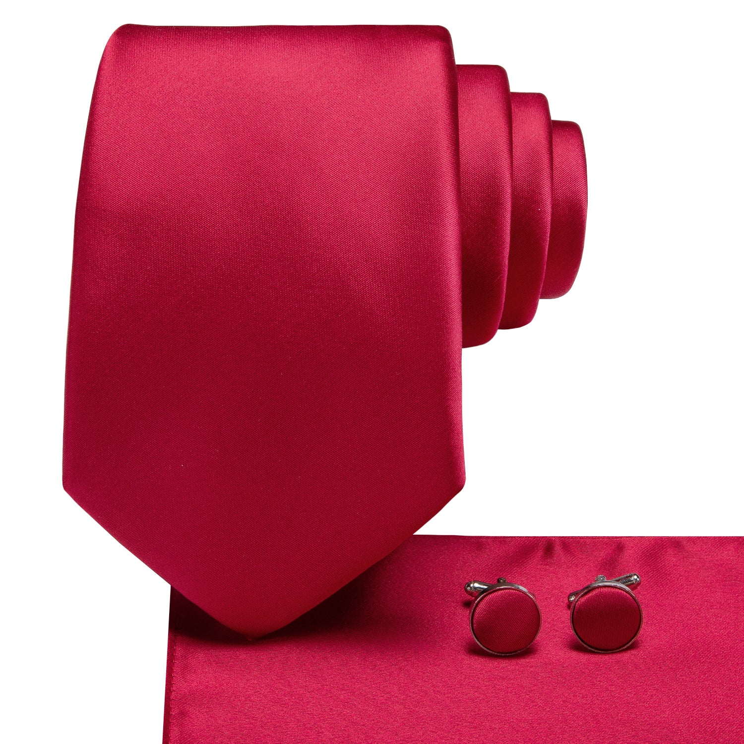 Classic Red Solid Tie Pocket Square Cufflinks Set