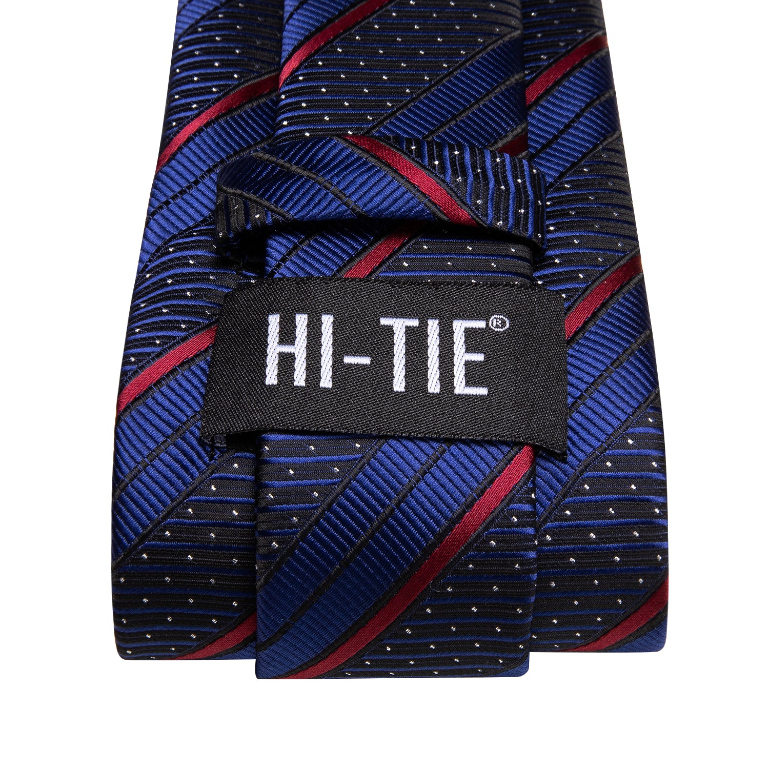 Blue Red Strip with White Dot Necktie Pocket Square Cufflinks Set