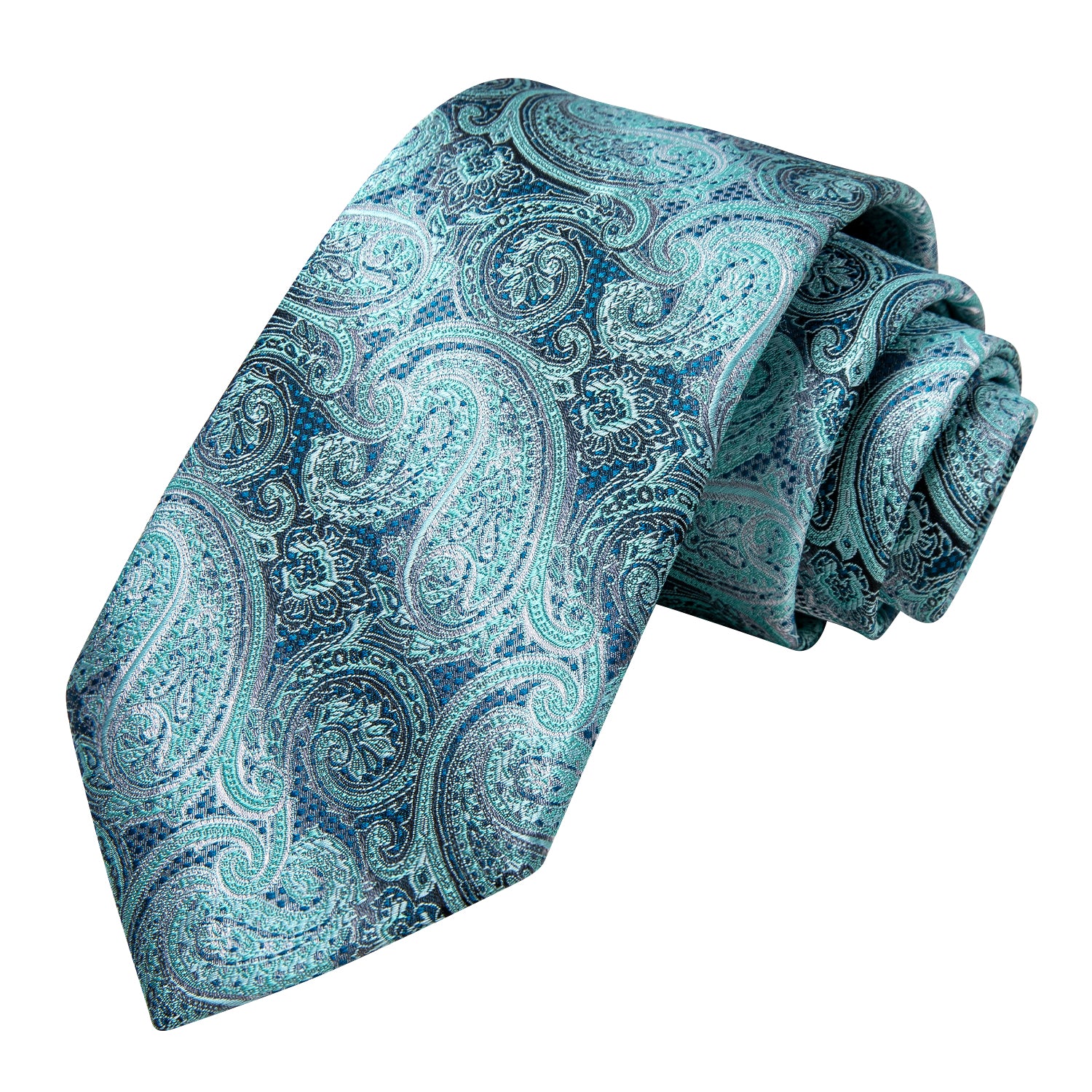 Turquoise Blue Paisley Necktie Pocket Square Cufflinks Set