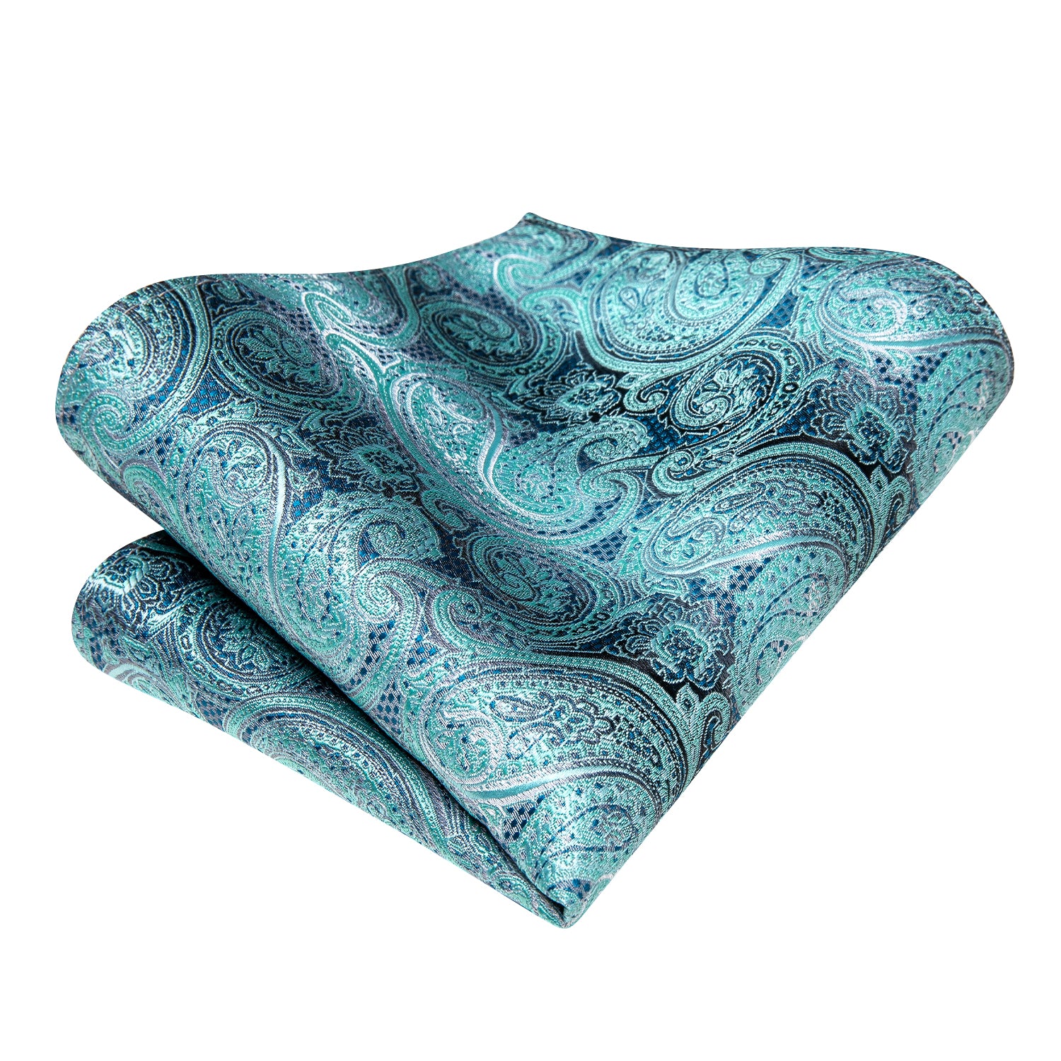 Turquoise Blue Paisley Necktie Pocket Square Cufflinks Set