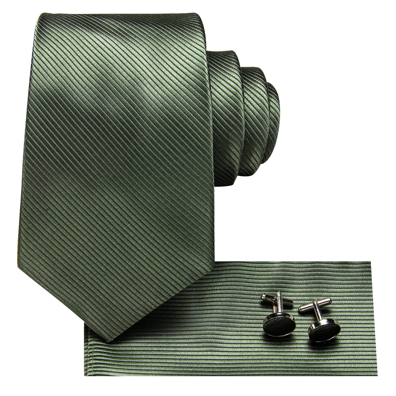 Sage Green Solid Silk Tie Pocket Square Cufflinks Set