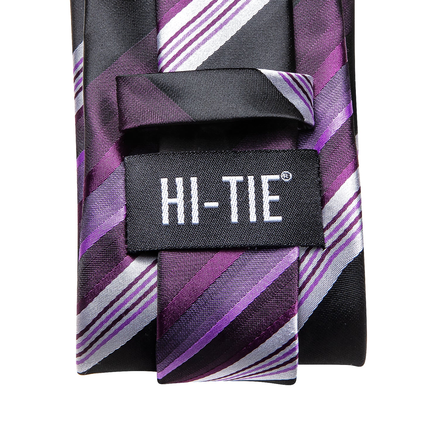 Purple White Black Striped Silk Tie Pocket Square Cufflinks Set