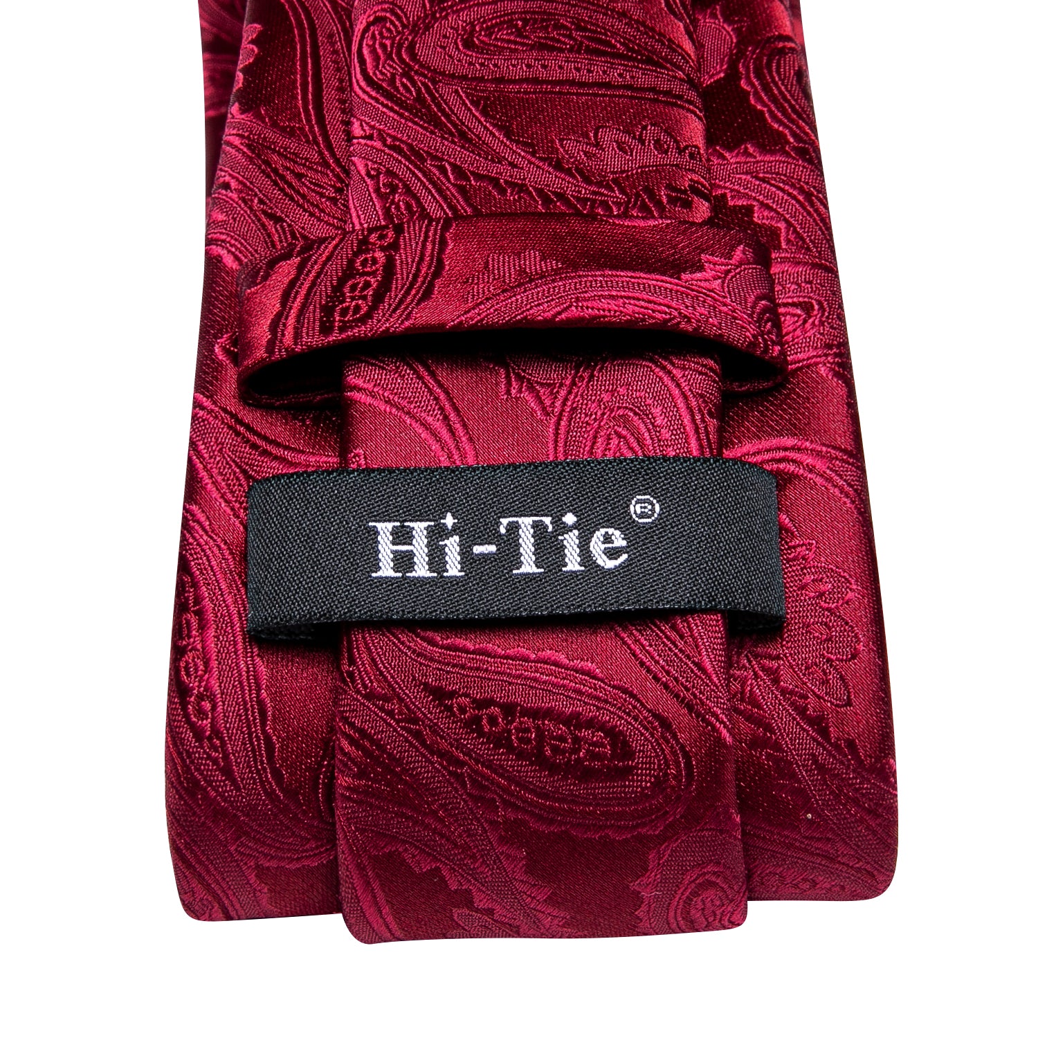 Deep Red Paisley Silk Tie Pocket Square Cufflinks Set