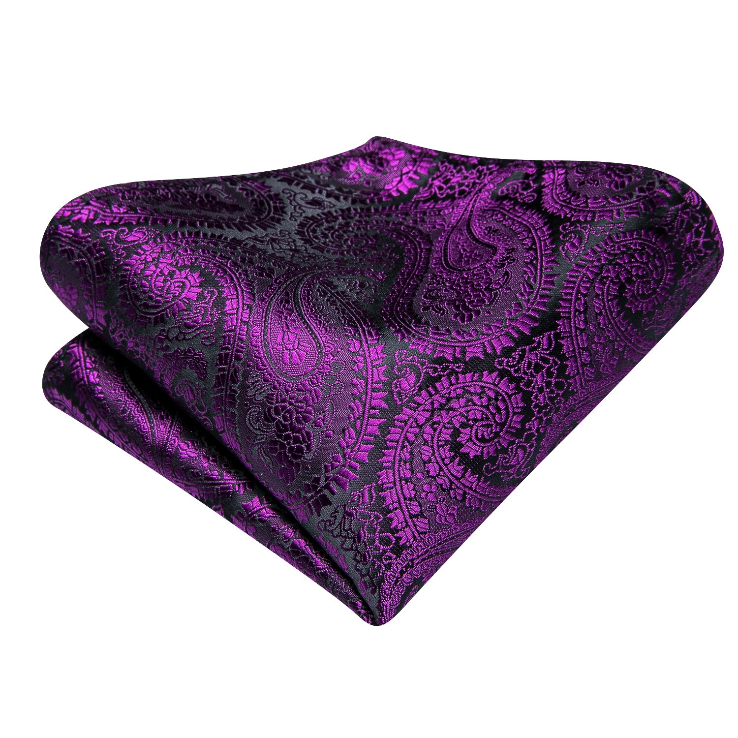 Deep Purple Paisley Silk Tie Pocket Square Cufflinks Set