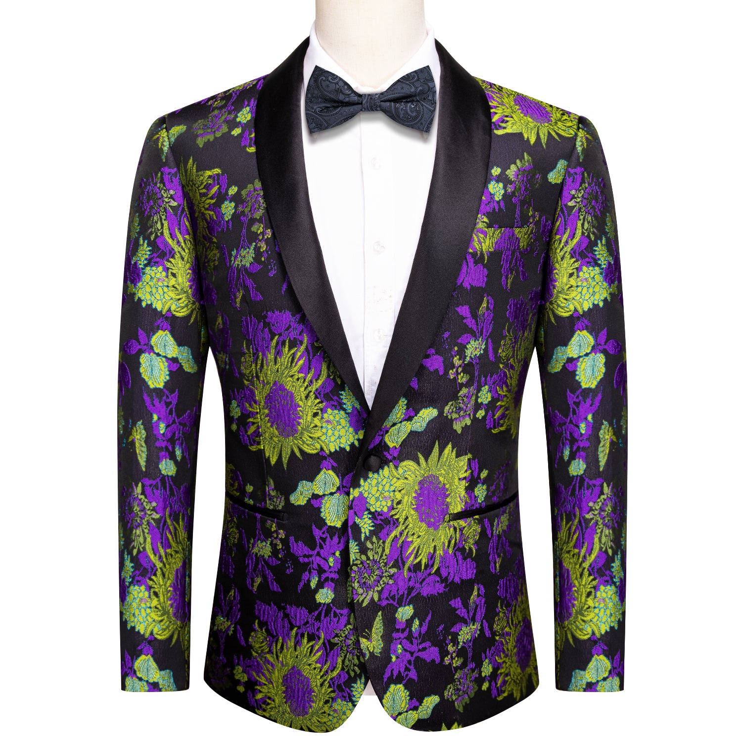 New Luxury Black Yellow Purple Floral Men's Suit Set