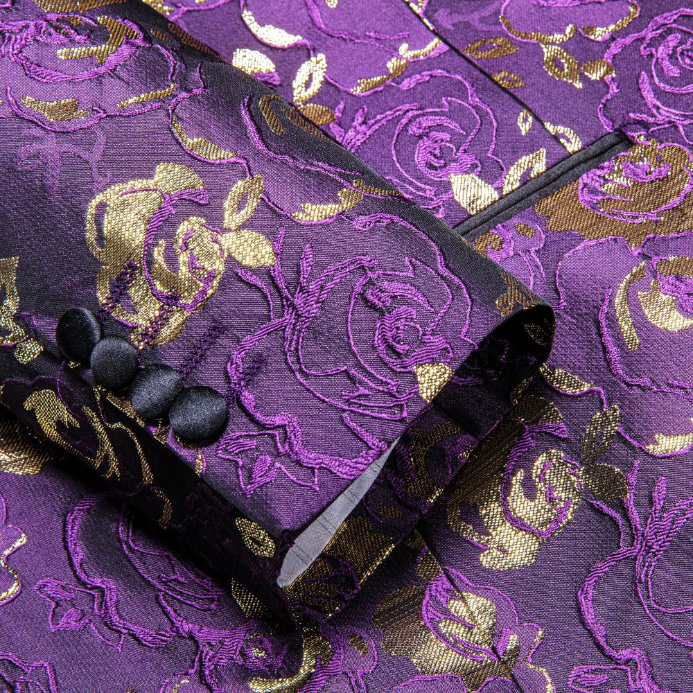 New Luxury Purple Champagne Floral Men's Suit Set