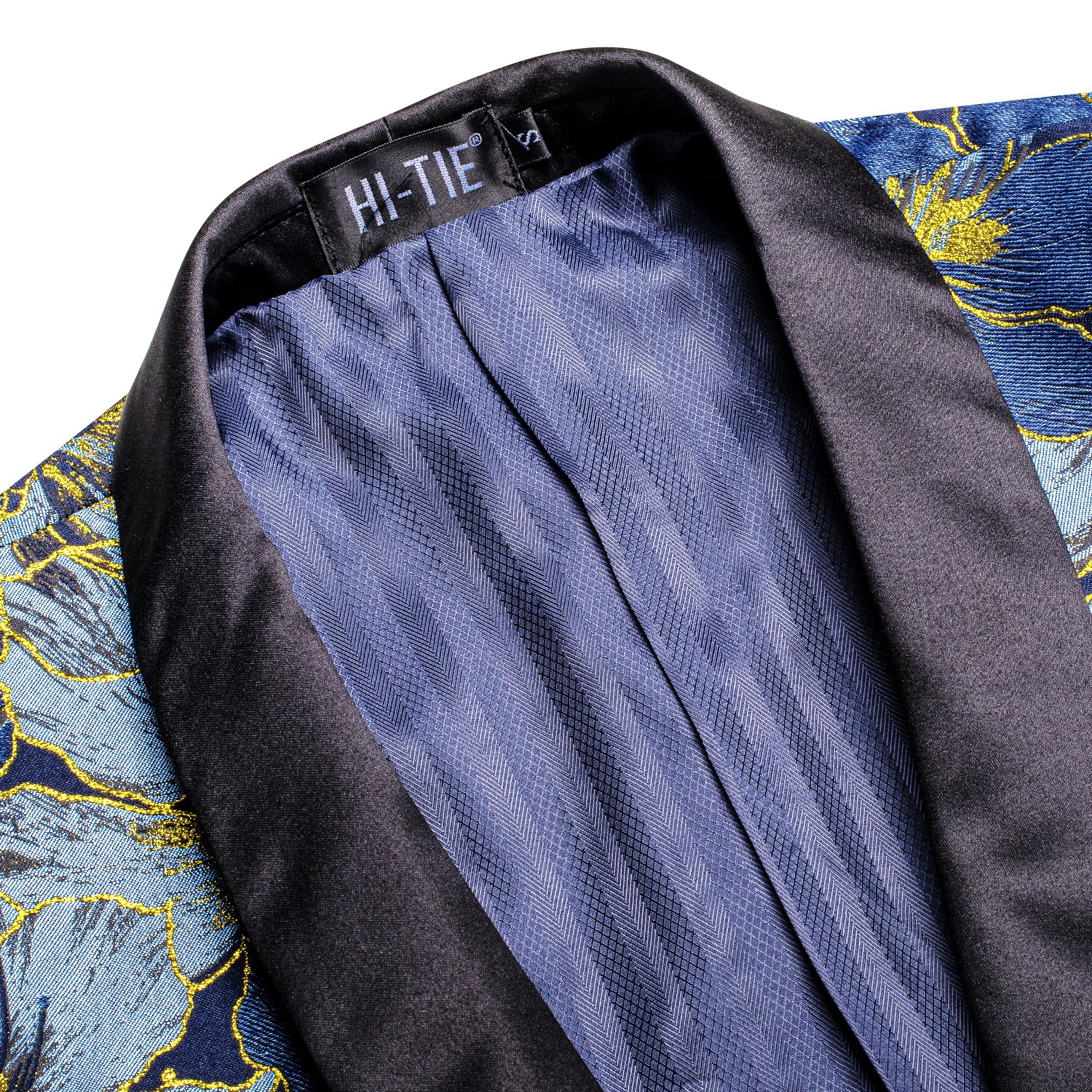 Luxury Sky Blue Blazer Golden Floral Men Black Shawl Lapel Suit